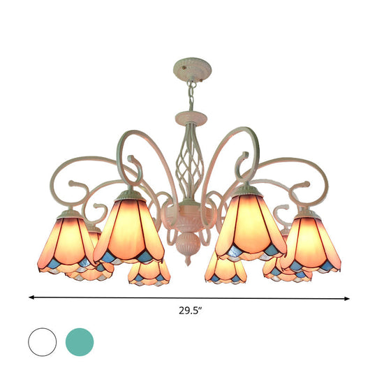 Stylish Arched Chandelier With Tiffany Glass Shades - 5/6/8 Lights For Bedroom Pendant Lighting