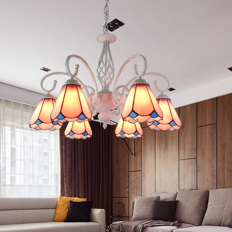 Stylish Arched Chandelier With Tiffany Glass Shades - 5/6/8 Lights For Bedroom Pendant Lighting