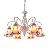 Stylish Arched Chandelier With Tiffany Glass Shades Perfect For Bedroom Pendant Lighting - 5/6/8