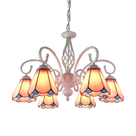 Stylish Arched Chandelier With Tiffany Glass Shades Perfect For Bedroom Pendant Lighting - 5/6/8
