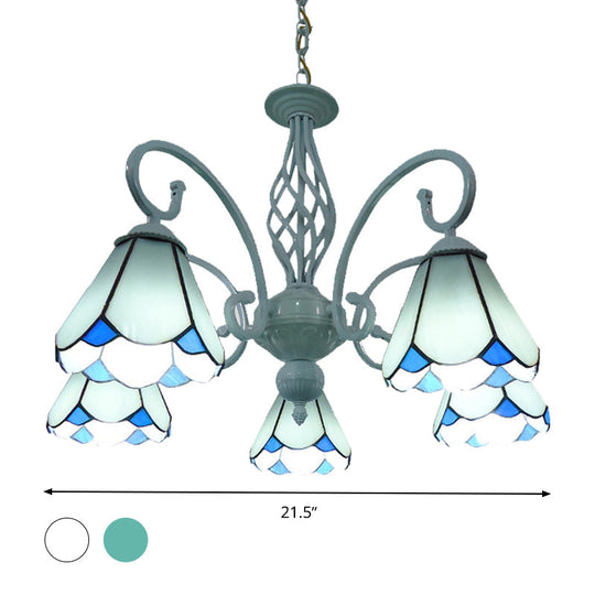 Stylish Arched Chandelier With Tiffany Glass Shades - 5/6/8 Lights For Bedroom Pendant Lighting