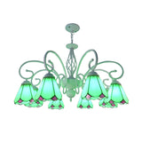 Stylish Arched Chandelier With Tiffany Glass Shades Perfect For Bedroom Pendant Lighting - 5/6/8