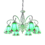 Stylish Arched Chandelier With Tiffany Glass Shades Perfect For Bedroom Pendant Lighting - 5/6/8
