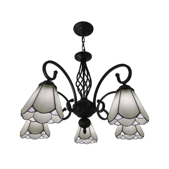 Baroque Black Cone Chandelier With 5/6/8 White/Blue Glass Drop Lights For Living Room 5 / White