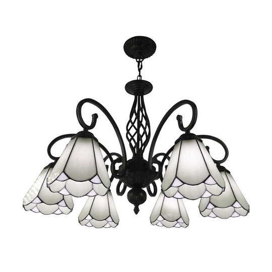 Baroque Black Cone Chandelier With 5/6/8 White/Blue Glass Drop Lights For Living Room 6 / White