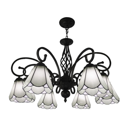Baroque Black Cone Chandelier With 5/6/8 White/Blue Glass Drop Lights For Living Room 8 / White
