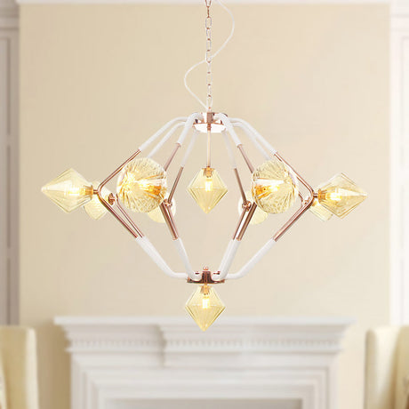 Modern Rose Gold Led Bedroom Chandelier With Diamond Glass Shade - 10-Light Hanging Ceiling Lamp