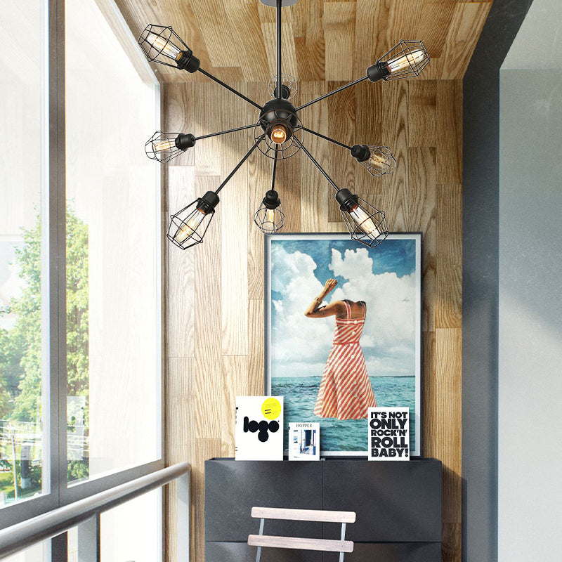 Black Metal Farmhouse Style Pendant Light With Cage Shade