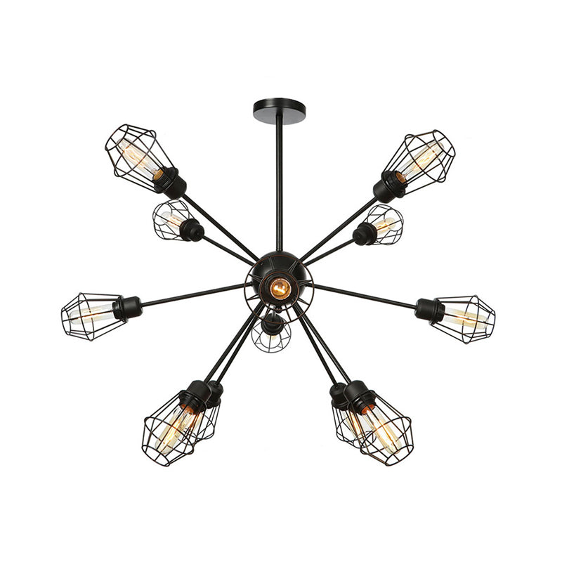 Farmhouse Style Black Pendant Light With Metal Cage Shade - 9/12/15 Lights Restaurant Chandelier