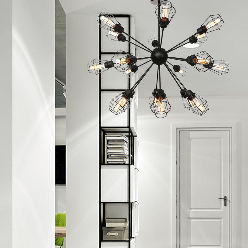 Black Metal Farmhouse Style Pendant Light With Cage Shade
