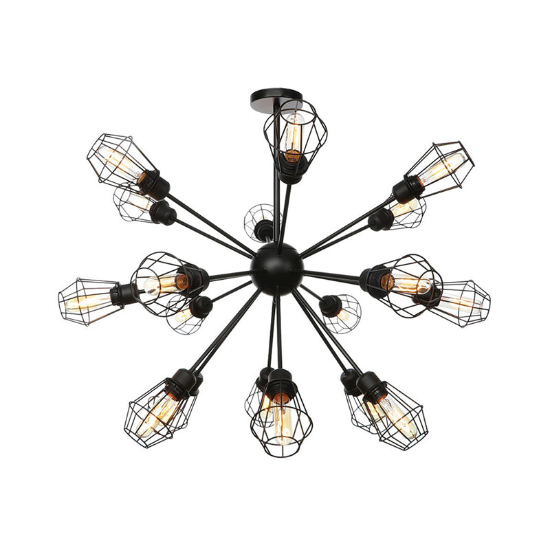 Black Metal Farmhouse Style Pendant Light With Cage Shade