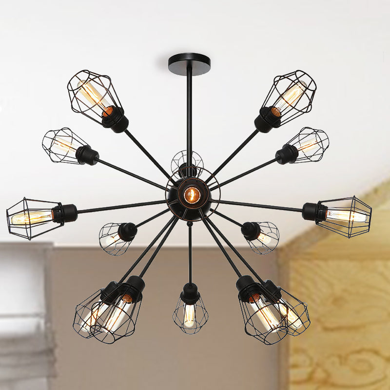 Black Metal Farmhouse Style Pendant Light With Cage Shade 15 /