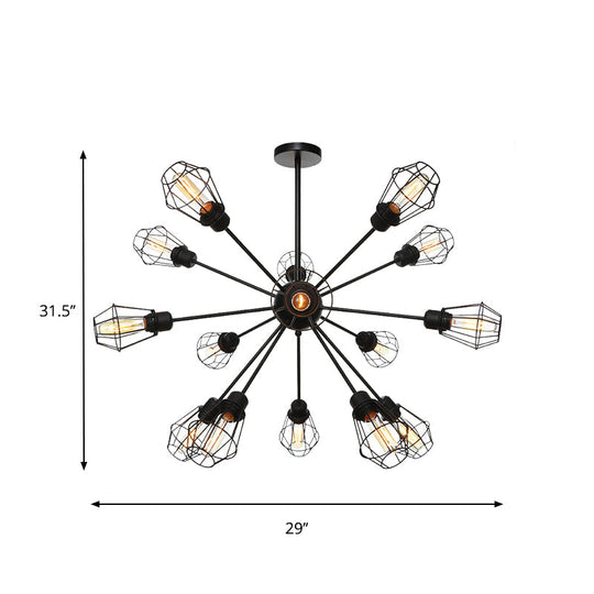 Black Metal Farmhouse Style Pendant Light With Cage Shade