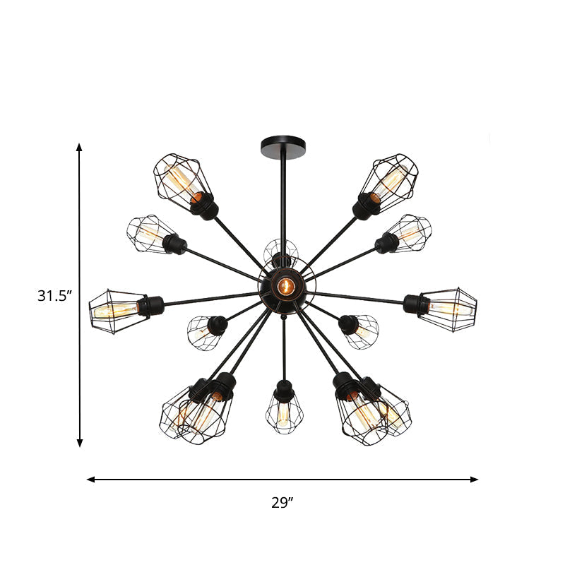 Farmhouse Style Black Pendant Light With Metal Cage Shade - 9/12/15 Lights Restaurant Chandelier