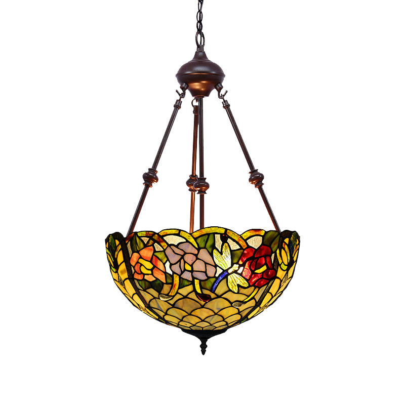 Stained Art Glass Chandelier Light - Petal Design 2 Lights Red/Orange/Green Bedroom Pendant