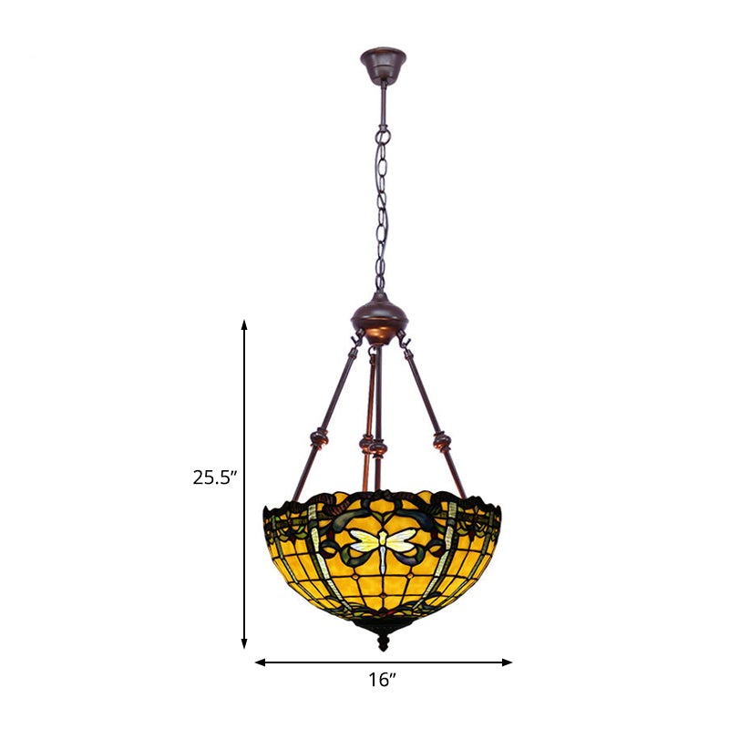 Stained Art Glass Chandelier Light - Petal Design 2 Lights Red/Orange/Green Bedroom Pendant