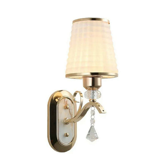 Vintage Led Wall Light With Gold Glass Cone And Crystal Accent
