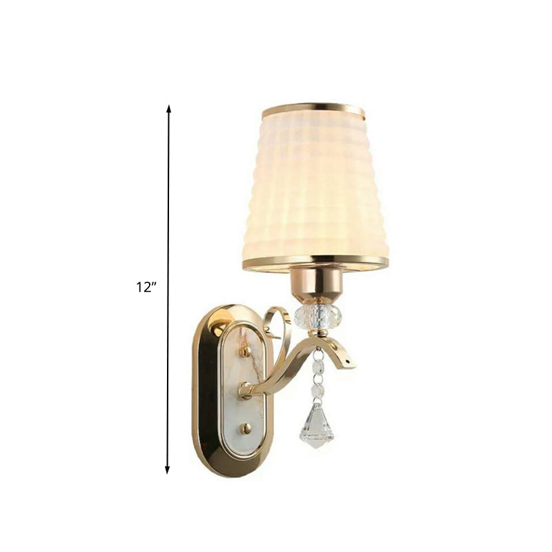 Vintage Led Wall Light With Gold Glass Cone And Crystal Accent