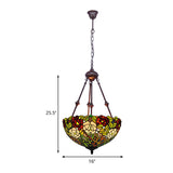 Mediterranean Stained Glass Bowl Ceiling Chandelier - 2 Lights Red/Yellow/Green Pendant Light