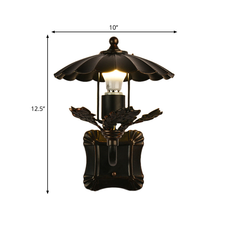 Black Scalloped Edge Wall Light - Farmhouse Style Metal Sconce For Dining Room