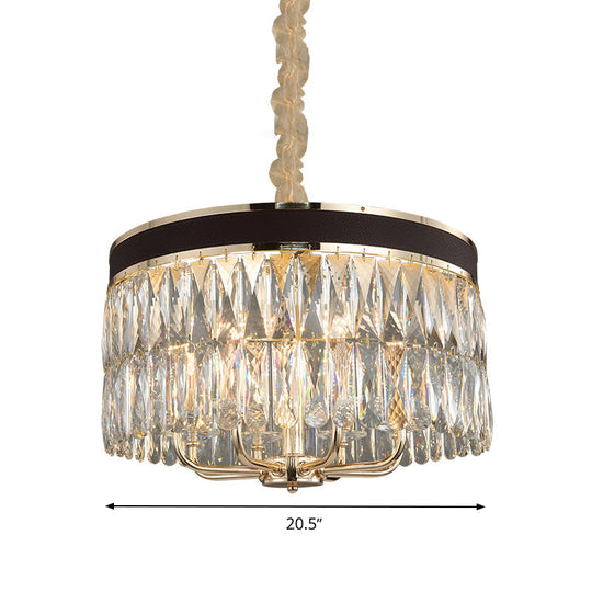 Modern Drum Chandelier With Faceted Crystal 8 Bulbs Pendant Light In Black-Gold Finish