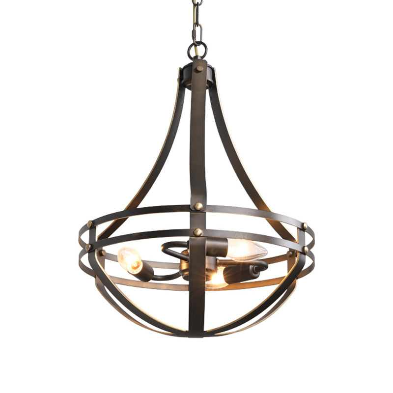 Vintage Style 3-Head Black Chandelier Pendant Lamp With Metallic Shade
