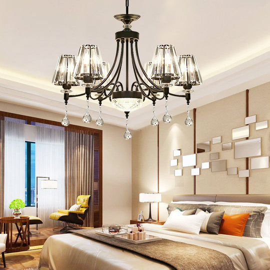 Tapered Ceiling Chandelier Black Pendant Light Kit - Modern Cut Crystal 3/6/8 Heads