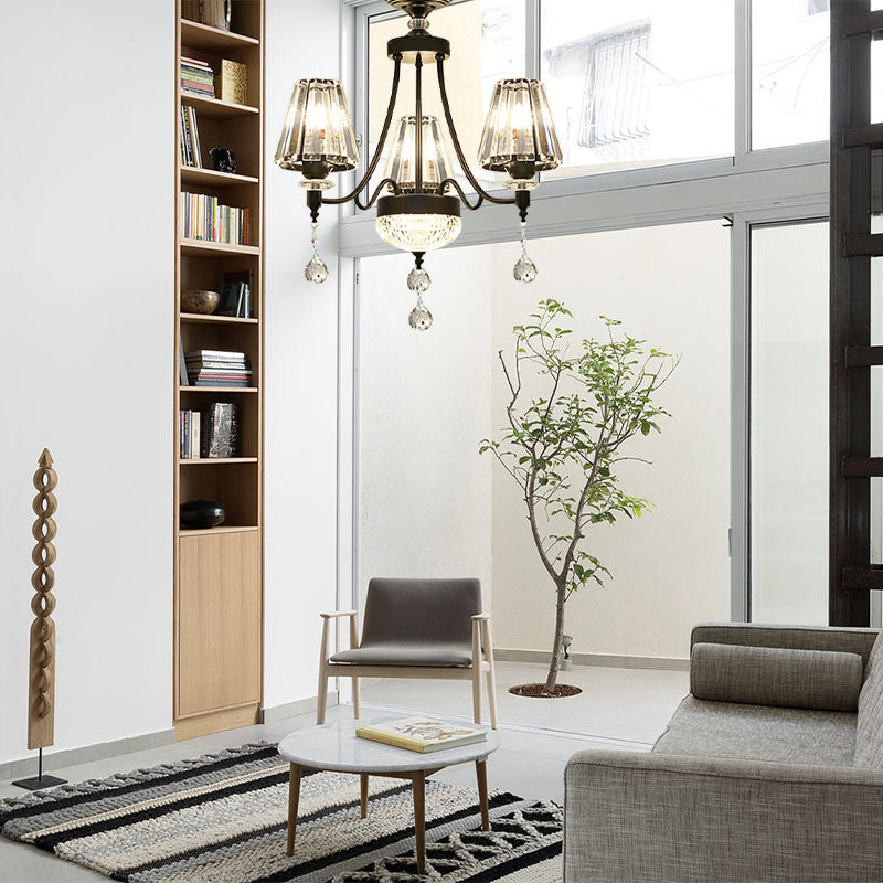 Tapered Ceiling Chandelier Black Pendant Light Kit - Modern Cut Crystal 3/6/8 Heads