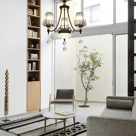 Tapered Ceiling Chandelier Black Pendant Light Kit - Modern Cut Crystal 3/6/8 Heads