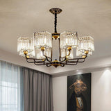 Modern Crystal Chandelier - Square Pendant With 4/6/8 Bulbs Black Hanging Light Fixture / 36