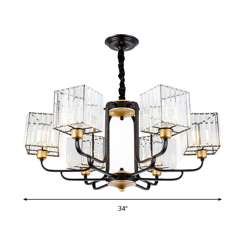 Modern Crystal Pendant Chandelier - Square Design 4/6/8 Bulbs Black 26’/34’/36’ Wide