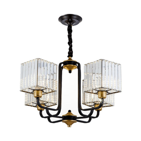 Modern Crystal Chandelier - Square Pendant With 4/6/8 Bulbs Black Hanging Light Fixture