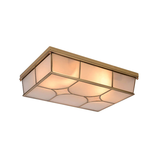 Frosted Glass Flush Ceiling Light In Classic Brass - 3/6 Lights Rectangle Design For Bedroom Mount
