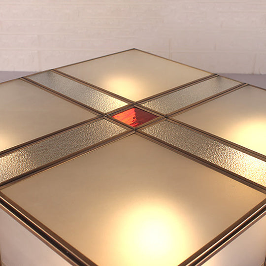 Vintage Brass Flush Mount Light With Frosted Glass Panel Shade - 2/4 Lights Ceiling Fixture For