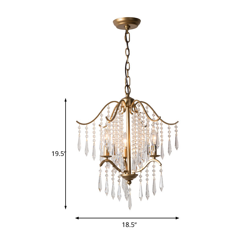 Modern Crystal Waterfall Chandelier - Brass Ceiling Hanging Light 3/4 Bulbs 18.5’/22.5’ Wide
