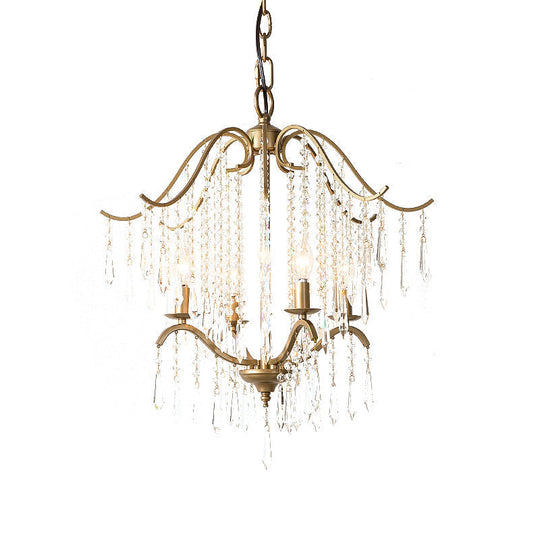 Modern Crystal Waterfall Chandelier - Brass Ceiling Hanging Light 3/4 Bulbs 18.5’/22.5’ Wide