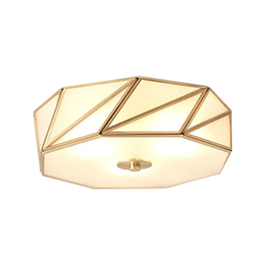 Opal Glass Flush Mount Lamp With Brass Finish - Bedroom Ceiling Fixture (3/4/6 Lights)