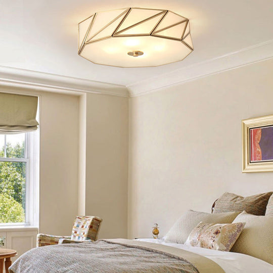 Opal Glass Flush Mount Lamp With Brass Finish - Bedroom Ceiling Fixture (3/4/6 Lights)