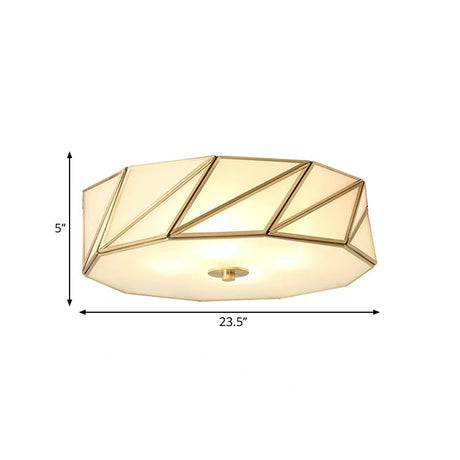 Opal Glass Flush Mount Lamp With Brass Finish - Bedroom Ceiling Fixture (3/4/6 Lights)