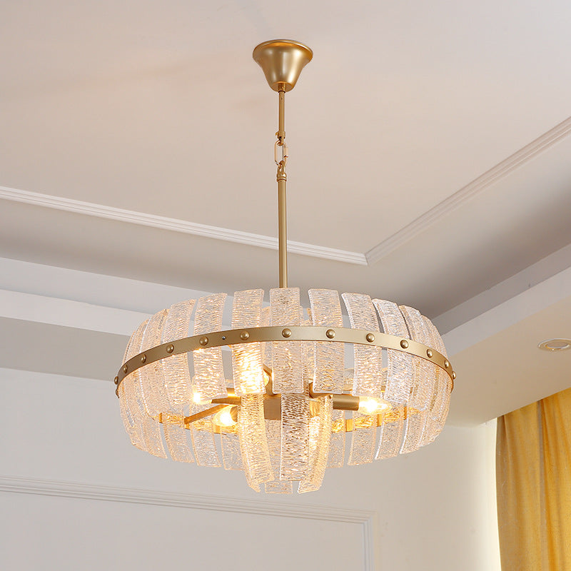 Modern Crystal Chandelier Lamp - Round Brass Ceiling Light 6/8 Heads 23.5’/31.5’ Wide