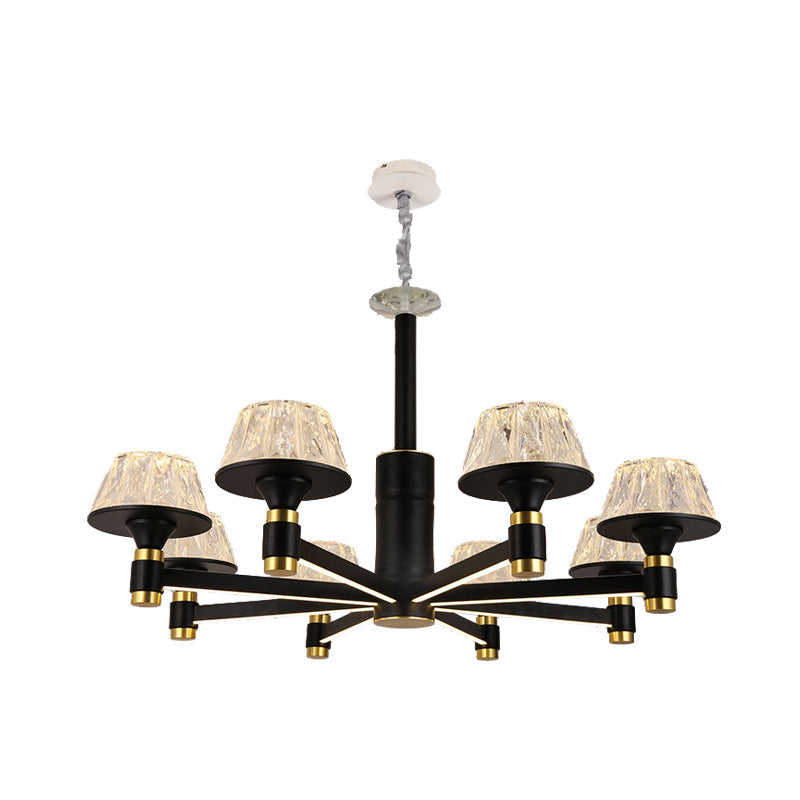 Modernist Crystal Cone Ceiling Chandelier - 6/8/12 Bulbs Black 27.5’/33.5’/37.5’ Wide Hanging