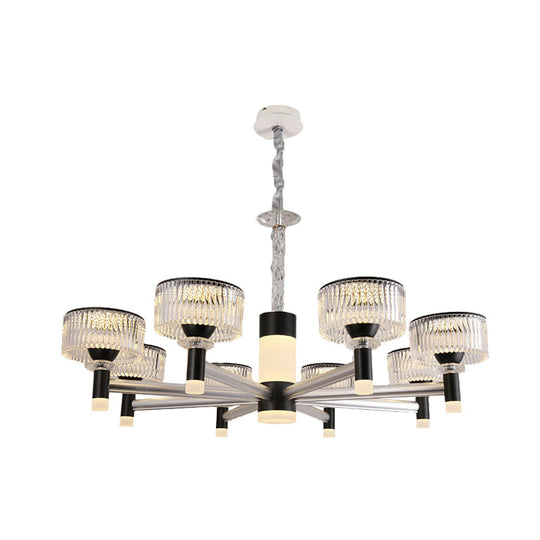 Contemporary Black Crystal Drum Chandelier Lamp - 6/8/12 Heads Suspended Lighting Fixture