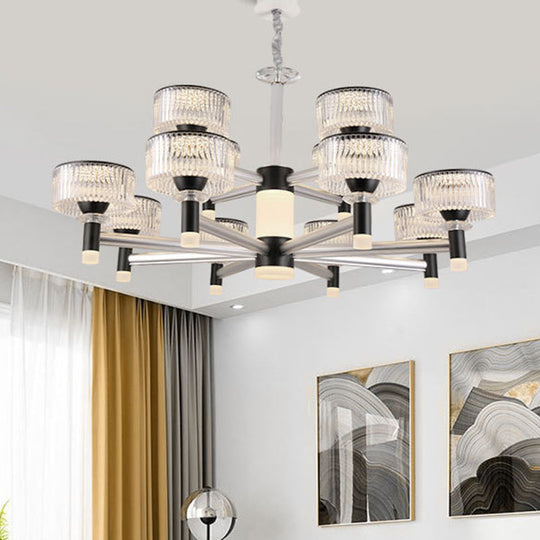 Contemporary Black Crystal Drum Chandelier Lamp - 6/8/12 Heads Suspended Lighting Fixture 12 /