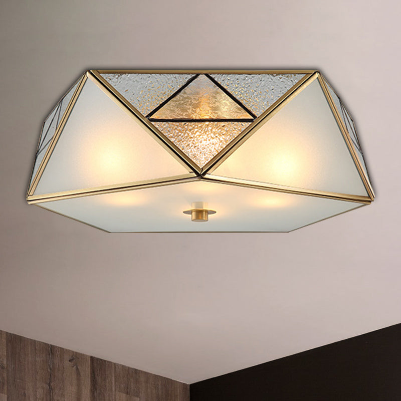 Traditional Geometric Curved Frosted Glass Panel Ceiling Flush Mount - 4/5 Lights Light In Brass
