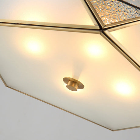Traditional Geometric Curved Frosted Glass Panel Ceiling Flush Mount - 4/5 Lights Light In Brass For