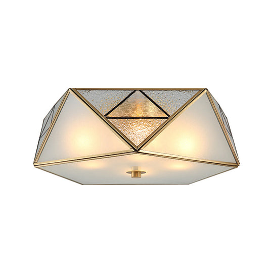 Traditional Geometric Curved Frosted Glass Panel Ceiling Flush Mount - 4/5 Lights Light In Brass