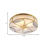 Vintage Style Gold Ceiling Mount Light Fixture For Living Room - Curved Frosted Glass Panels 4/6