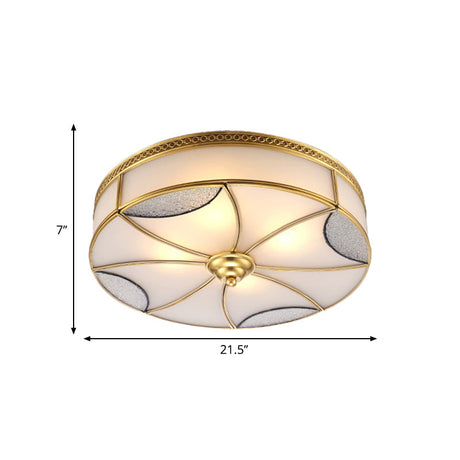 Vintage Style Gold Ceiling Mount Light Fixture For Living Room - Curved Frosted Glass Panels 4/6