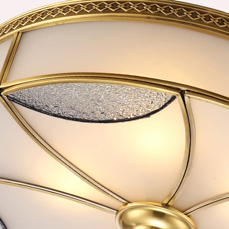 Vintage Style Gold Ceiling Mount Light Fixture For Living Room - Curved Frosted Glass Panels 4/6