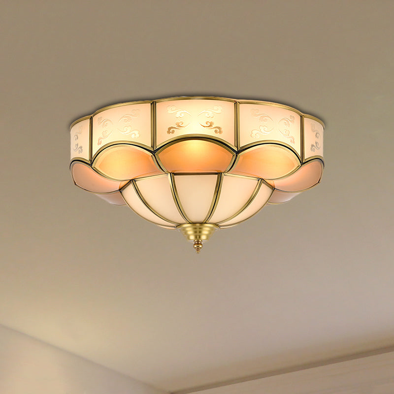 Vintage Flush Mount Lamp With Frosted Glass Panel & Multiple Light Options 3 / Brass